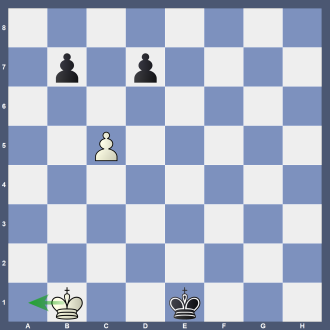 Stellung B 24 8/1p1p4/8/2P5/8/8/8/1K2k3 w Lösung: 1.Ka1