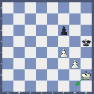 Stellung B 30 8/8/5p2/7k/5P2/6P1/7K/8 w Lösung: 1.Kg1