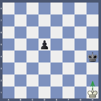 Stellung B 1 8/8/8/3p4/7k/8/8/7K w Lösung: 1.Kh2